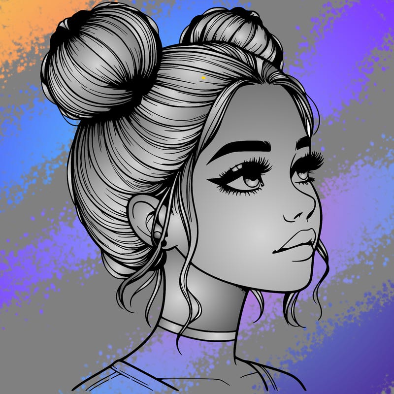 realistic girl with buns on the top of her head