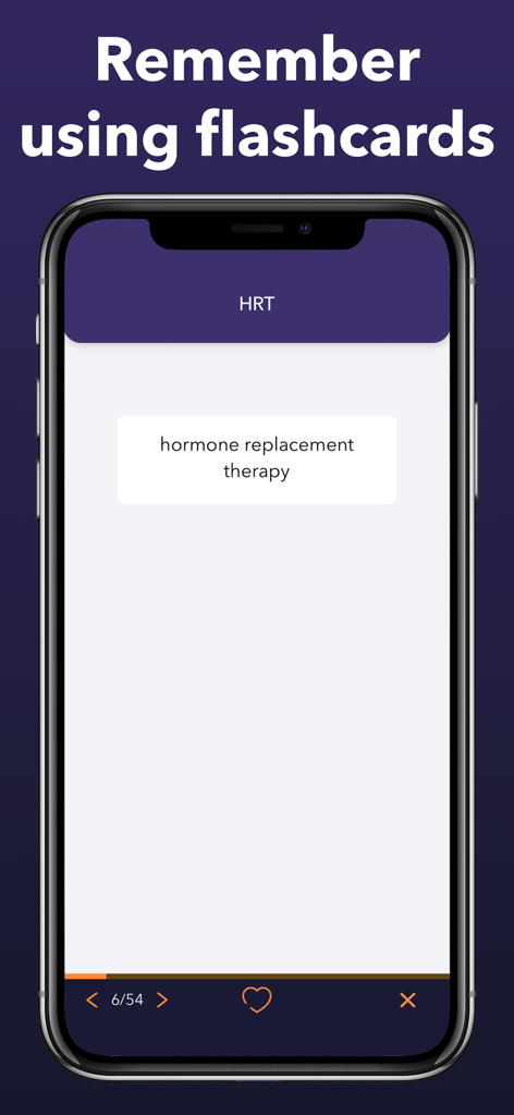 PTCB & PTCE Test Prep 2026 - A pharmacy technician study app showing a flashcard for HRT defined as hormone replacement therapy.