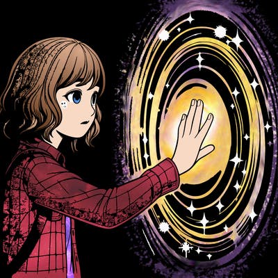 realistic girl reaching out a hand in a portal