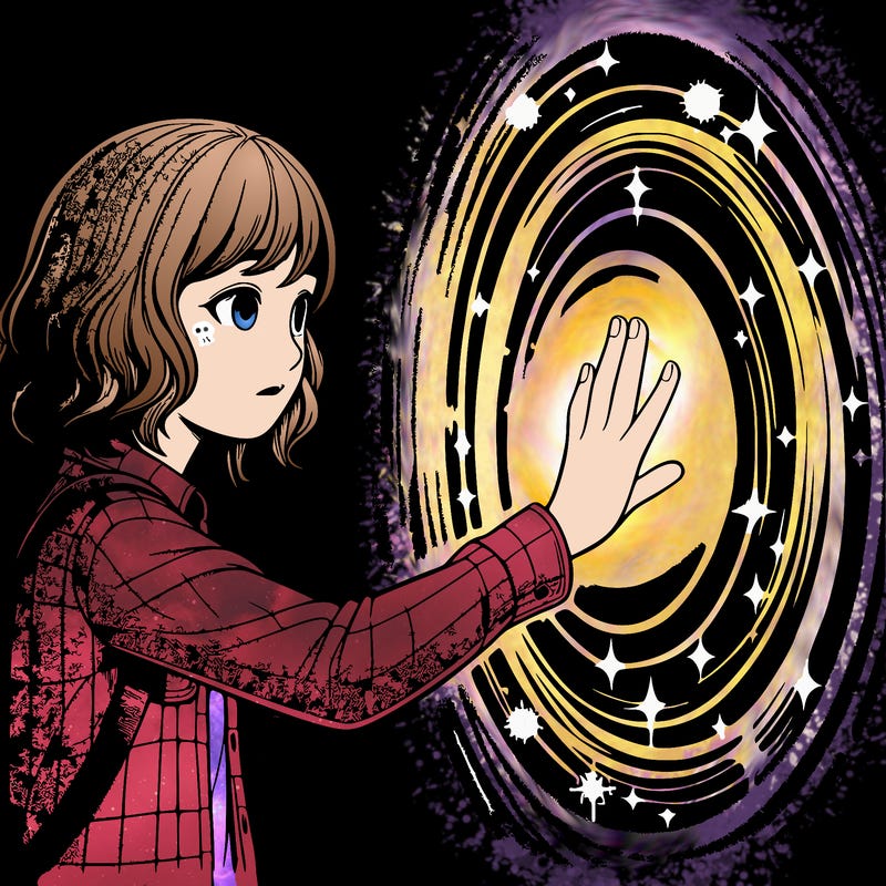 realistic girl reaching out a hand in a portal