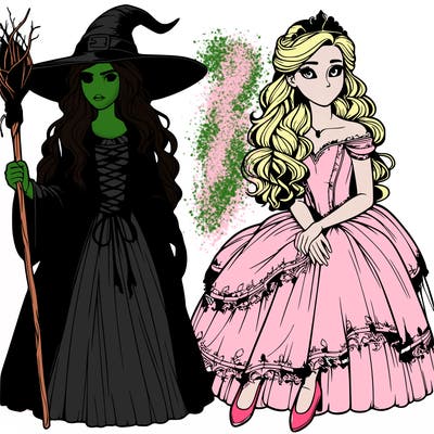 realistic witch and a princess