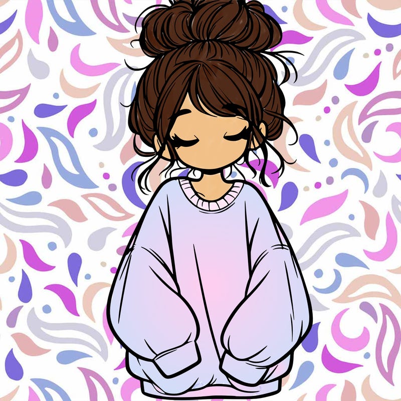 girl with baggy sweatshirt and messy bun