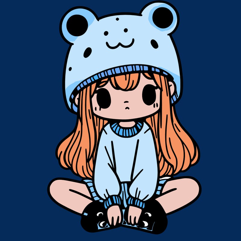 a girl wearing a frog hat and some frog socks