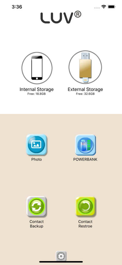 LUV-Share - LUV-Share App-Dashboard mit internem und externem Speicherstatus sowie Dateiverwaltungsoptionen