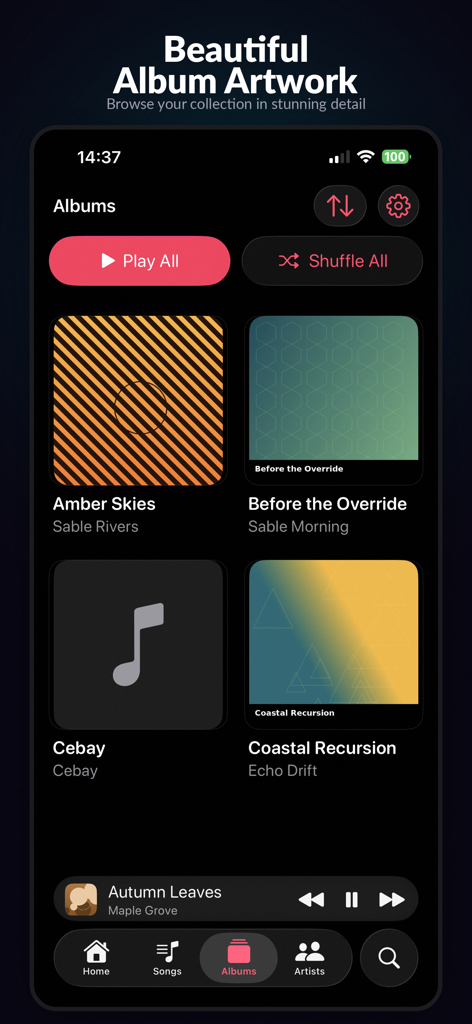 RetroMusic: MP3 & FLAC Player - RetroMusic app interface showing a grid of albums with beautiful artwork