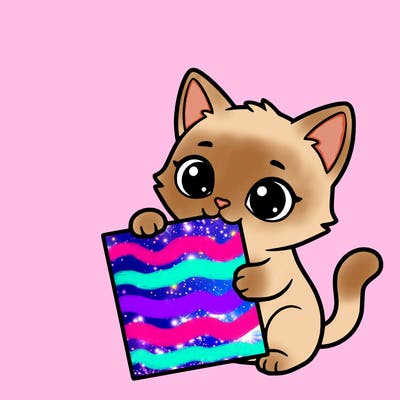 a small cat with a blank sheet of paper in its hand. the cat is sooooooo cute!