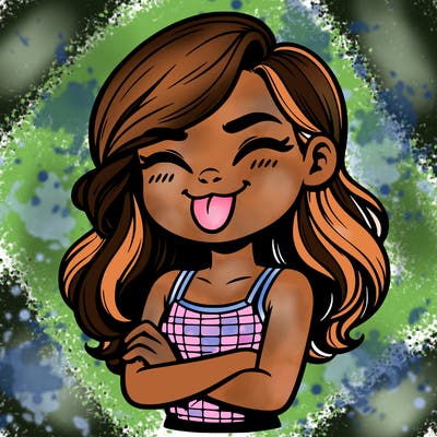 realistic girl crossing her arms and wearing a tank top with her tongue held out she has long hair