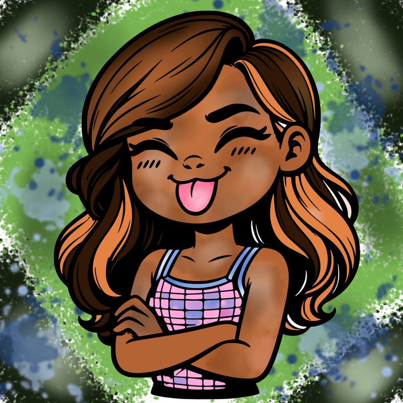 realistic girl crossing her arms and wearing a tank top with her tongue held out she has long hair