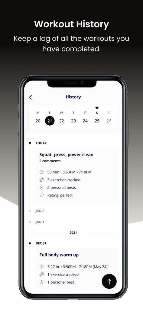 SW7 Academy - SW7 Academy workout history screen showing completed exercises and personal bests