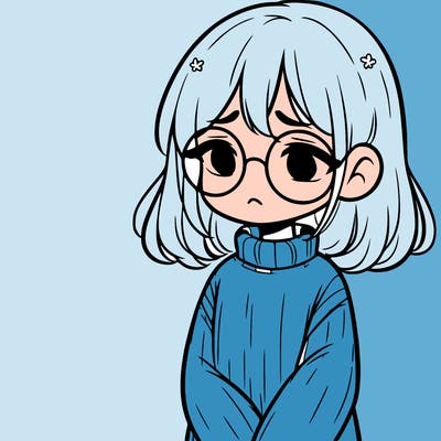 sad girl with glasses in a sweater