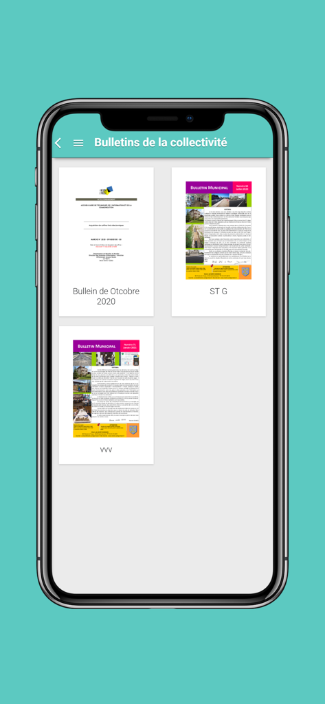 Maelis - The Maelis app interface displaying a collection of municipal bulletins and local community documents