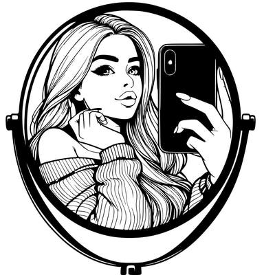 realistic girl taking mirror selfie beautiful
