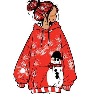 realistic girl with a oversized sweatshirt on and a bun