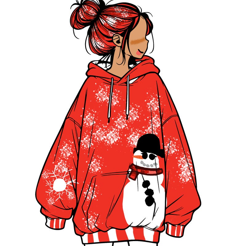 realistic girl with a oversized sweatshirt on and a bun