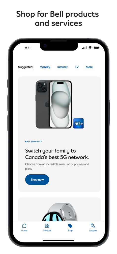 L'interface de la boutique d'applications MyBell présente les appareils mobiles et les offres de service de Bell.