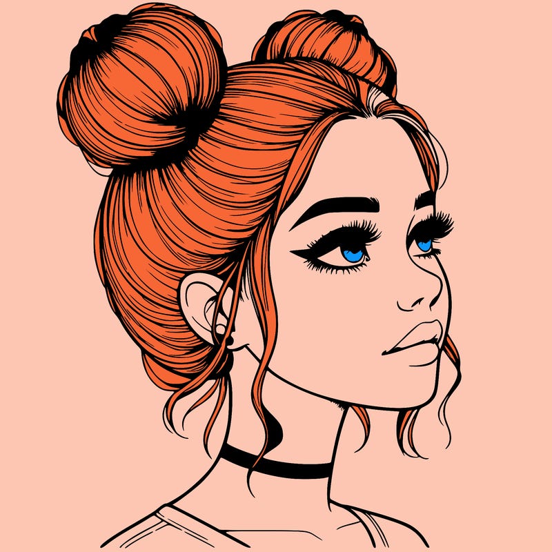realistic girl with buns on the top of her head