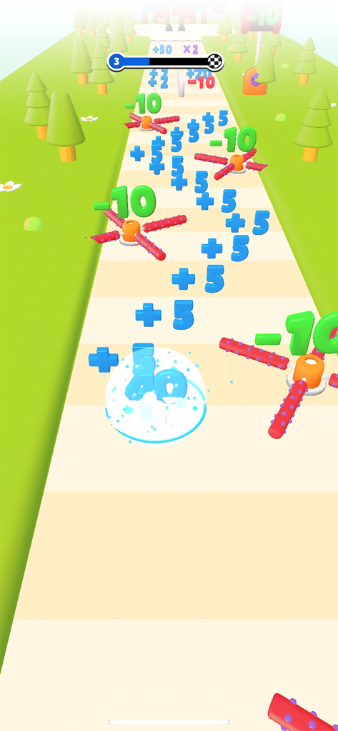 Number Run 3D - Number Run 3D gameplay showing a blue number bubble character avoiding obstacles and collecting points on a track
