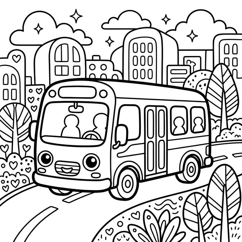 Discover the charm of urban transport with our delightful Kawaii transit bus coloring page. This adorable design, featuring a friendly bus and city scenery, promises a heartwarming coloring experience for everyone.