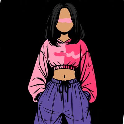 realistic girl faceless with baggy pants and a crop top