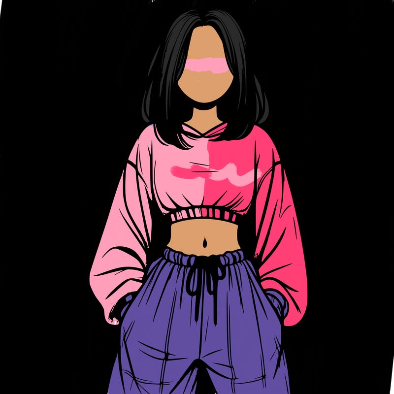 realistic girl faceless with baggy pants and a crop top