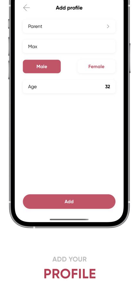 The Add Profile interface in the AI Body Temperature Analyser app for creating a new user profile.