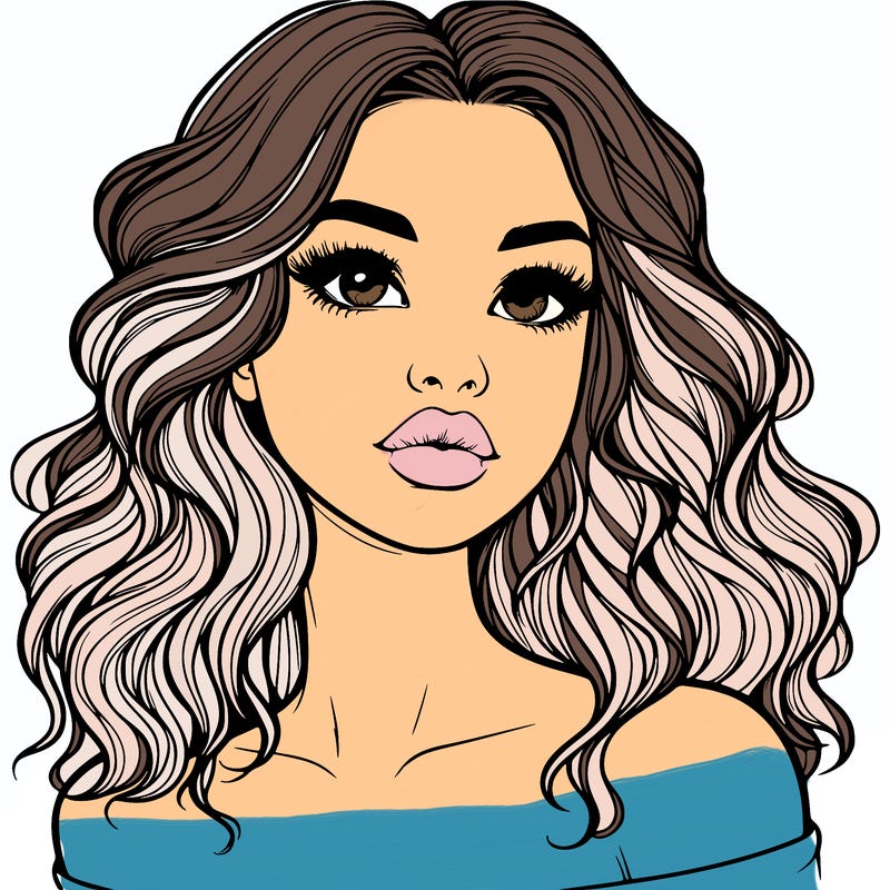 realistic girl with wavy hair and lips