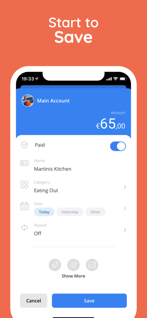 Moneyboard Budget Planner Bill - Moneyboard budget planner interface for adding a restaurant expense