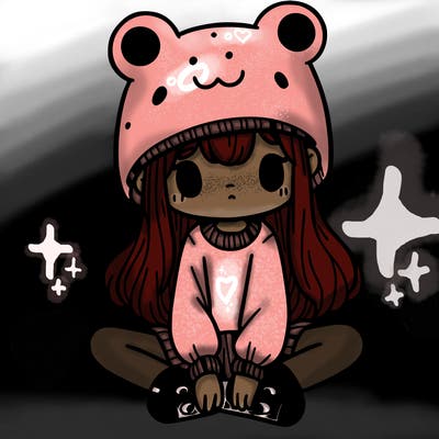 a girl wearing a frog hat and some frog socks