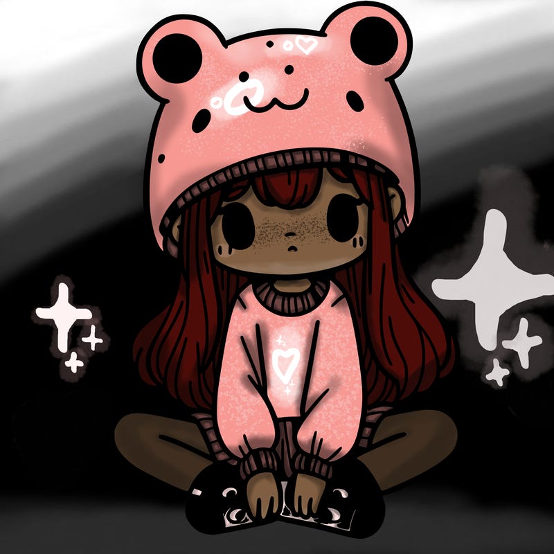 a girl wearing a frog hat and some frog socks