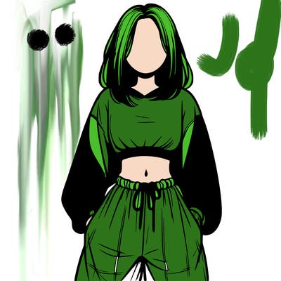 realistic girl faceless with baggy pants and a crop top