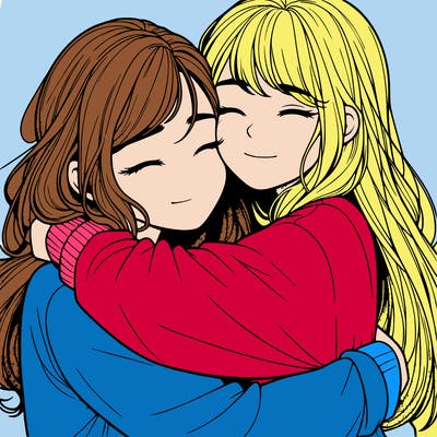 realistic two girls hugging