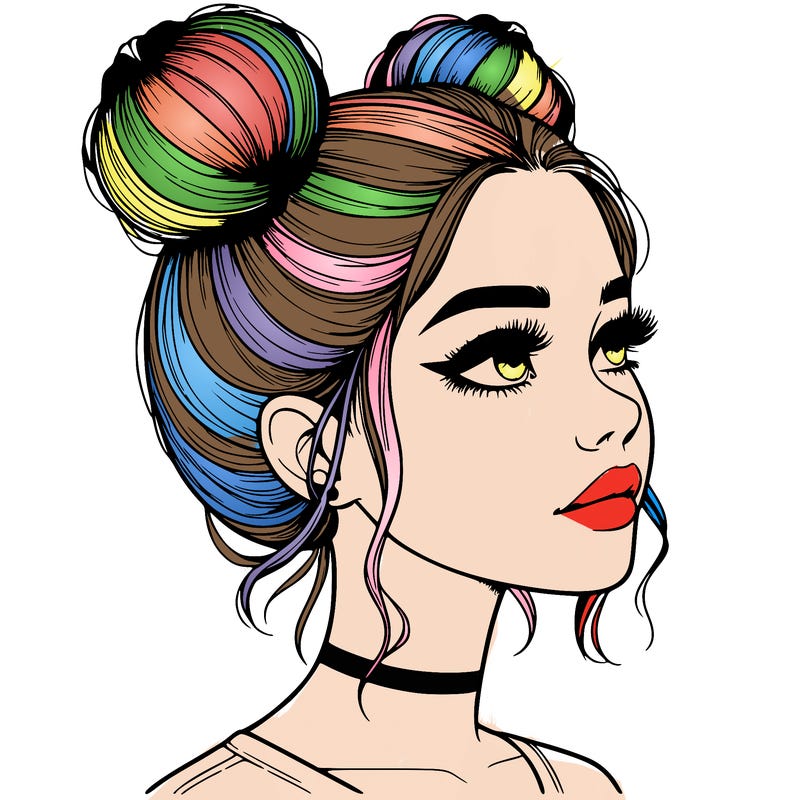 realistic girl with buns on the top of her head