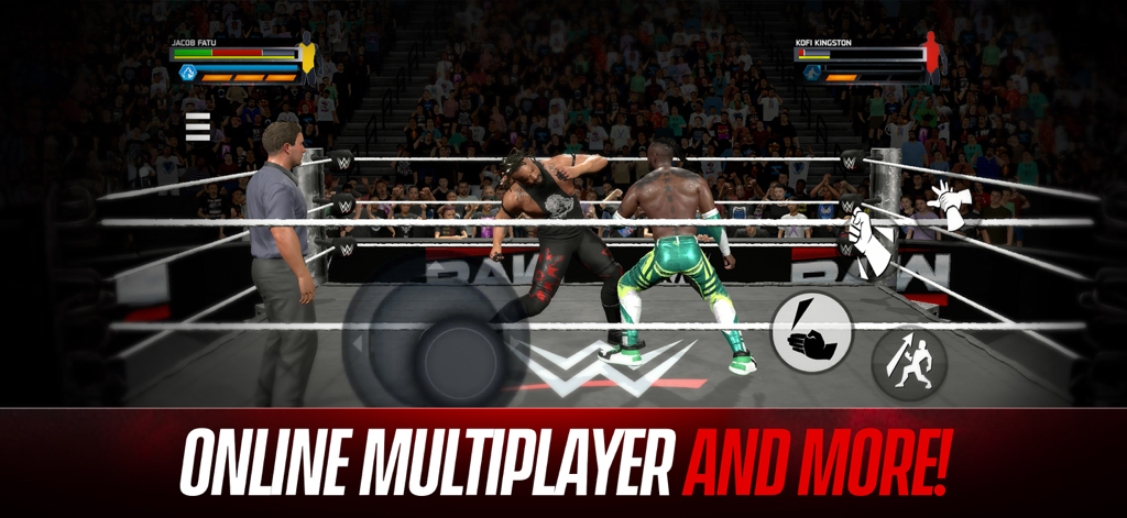 WWE 2K25: Netflix Edition - Gameplay screenshot of WWE 2K25 Netflix Edition featuring an online multiplayer wrestling match between two superstars in the ring