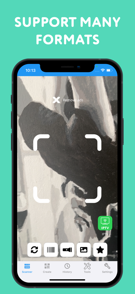 QR Code & 2D Barcode Scanner - Interface of the QR Code and Barcode Scanner app highlighting its support for multiple barcode formats