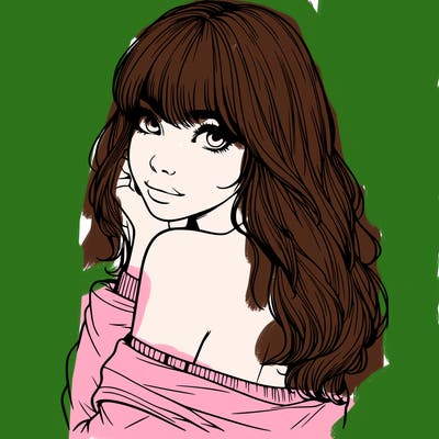 realistic girl with bangs looking over her shoulder