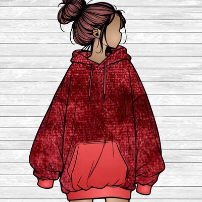 realistic girl with a oversized sweatshirt on and a bun