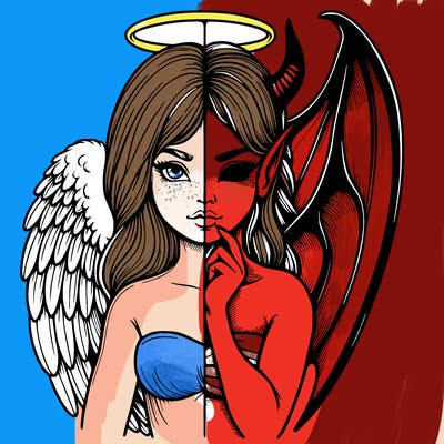 realistic angel half demon