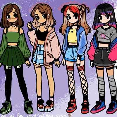 one girl with crop-top shirt and a jacket with a skirt, long socks and another girl with a shirt and pants with a jacket