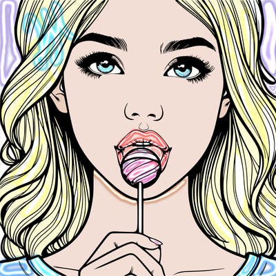 a realistic girl with a lollipop in her mouth