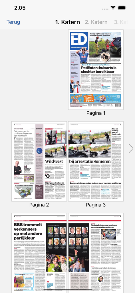 ED - Digitale krant - Overview of digital newspaper pages in the ED Digitale krant app