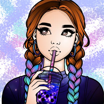 realistic girl with braided hair drinking boba