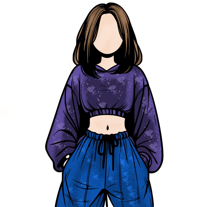 realistic girl faceless with baggy pants and a crop top