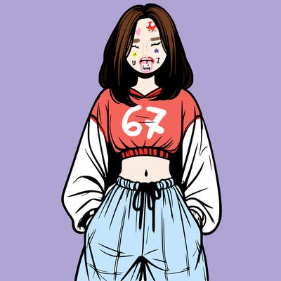 realistic girl faceless with baggy pants and a crop top