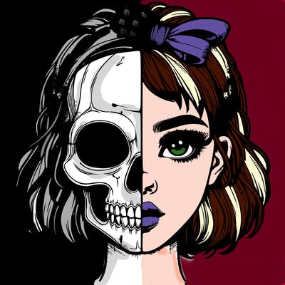 realistic girl with half skull mask