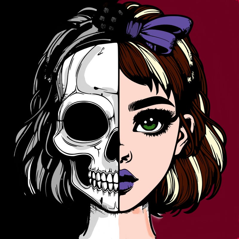 realistic girl with half skull mask