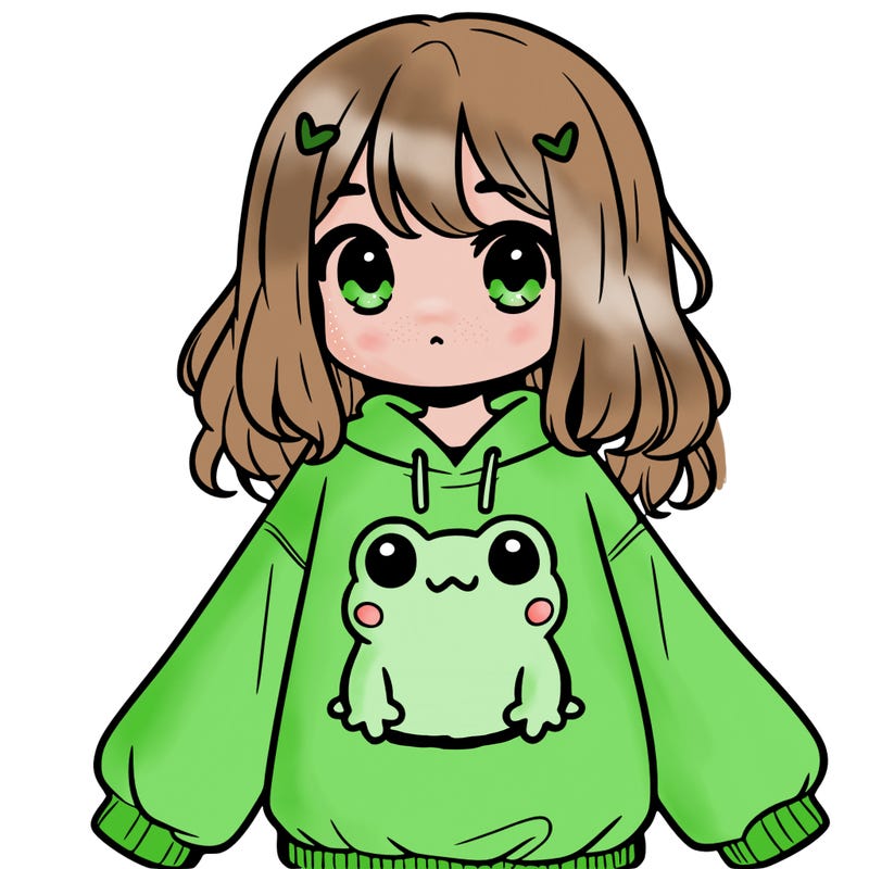 girl wearing frogging sweatshirt