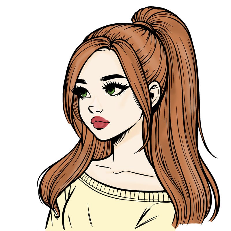 realistic girl with a high ponytail