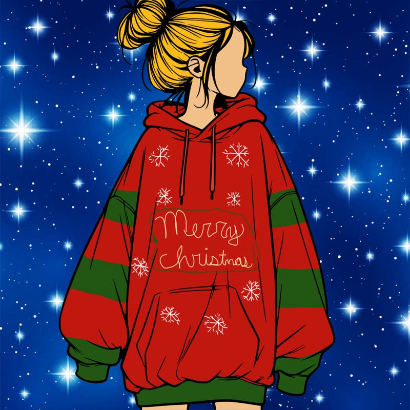 realistic girl with a oversized sweatshirt on and a bun