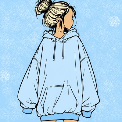 realistic girl with a oversized sweatshirt on and a bun