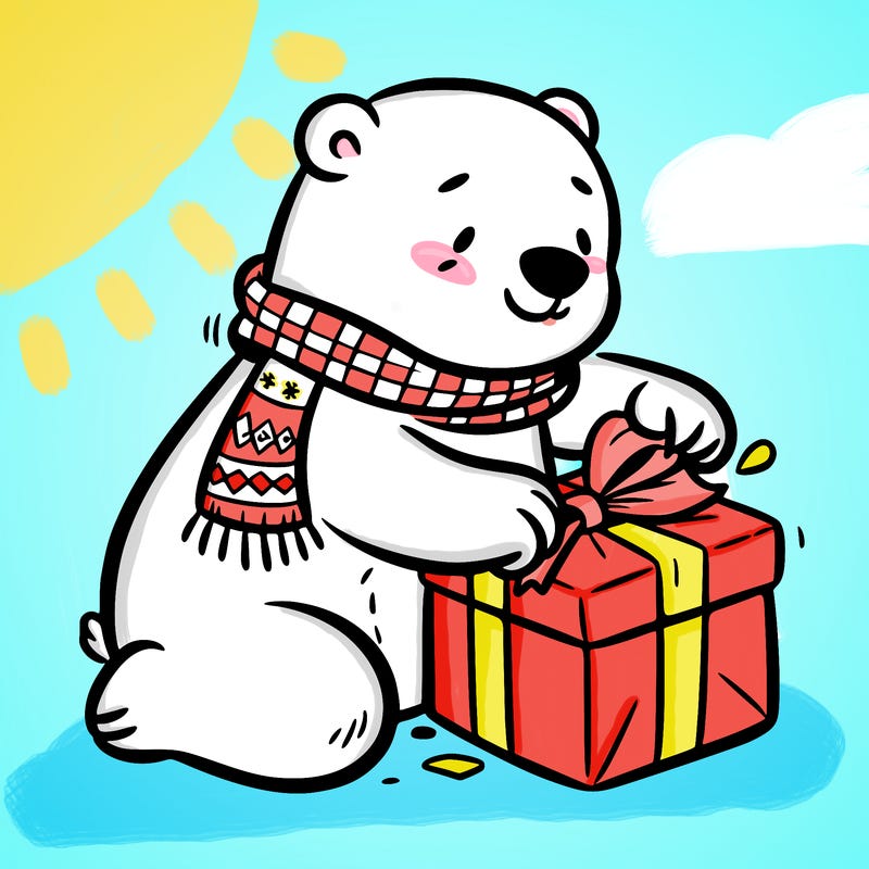 polar bear wrapping a present